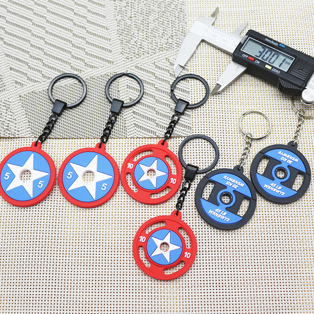 Mini Pvc Barbell Keychain Sport Metal 3D Rubber Keychain