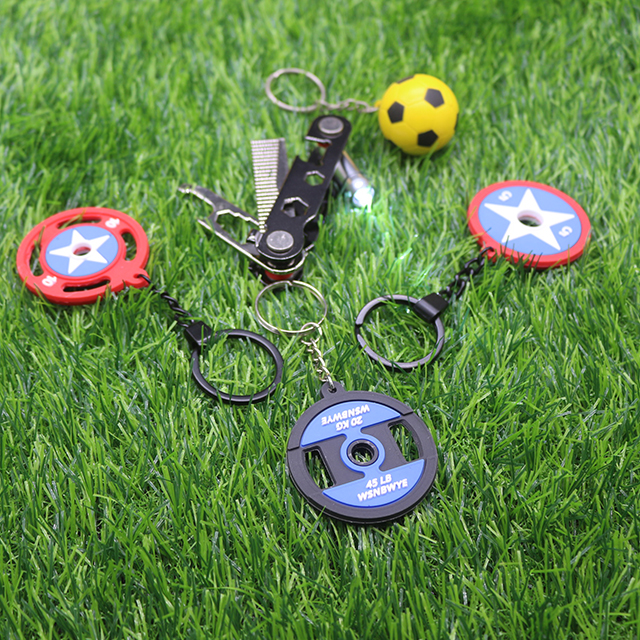 Mini Pvc Barbell Keychain Sport Metal 3D Rubber Keychain