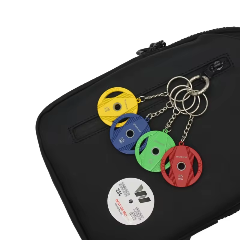 Wsnbwye 100kg Barbell Set Anime DIY Gift Metal Sports 28mm Weight Plate Metal Mini Barbell Toy Piece Key Chain