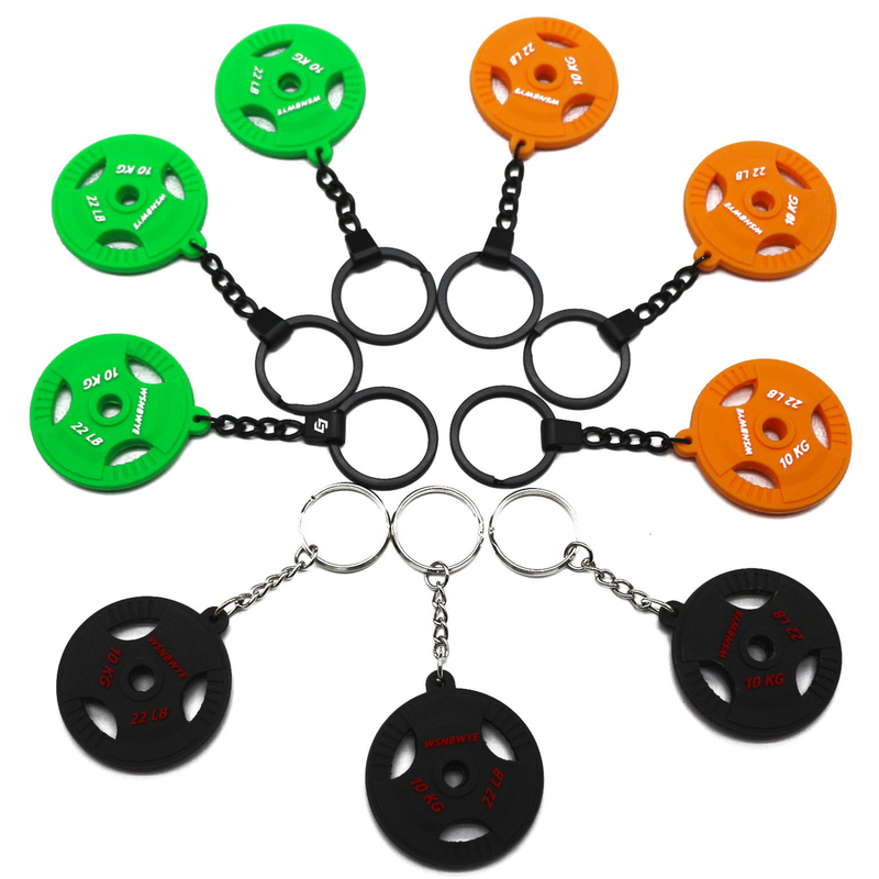 Factory Sales Key Ring Custom Logo Gym Barbell Rubber 2d Soft Pvc Keychain