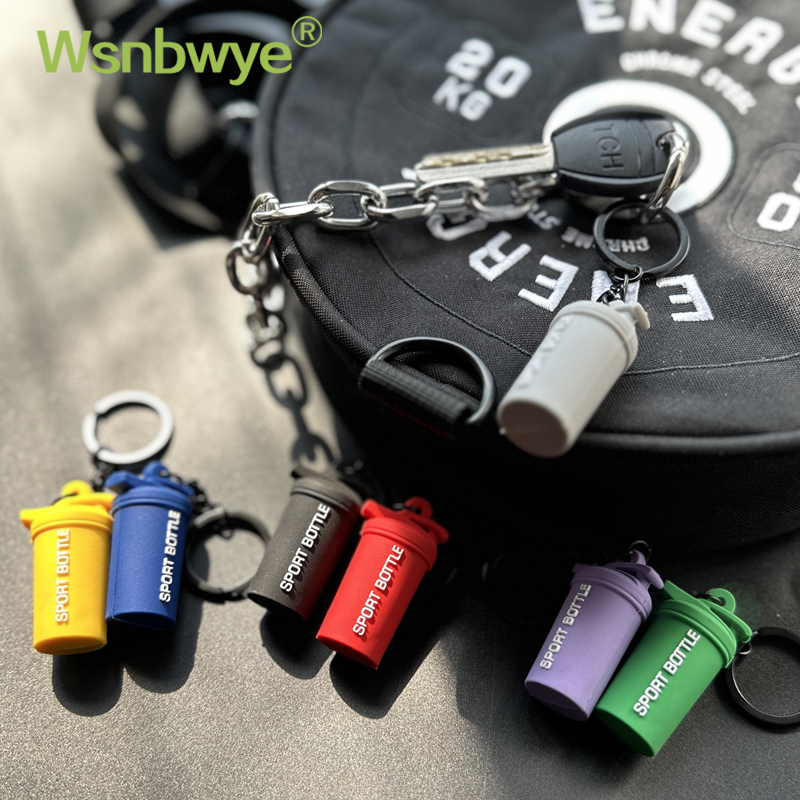 Wsnbwye Fashion Colorful Creative Delicate Fitness Outdoor Sports Cup Rubber Sports Kettle Keychain with A Climbing Hook for Gift Exercise Backpack Decoration Hanging Accessories