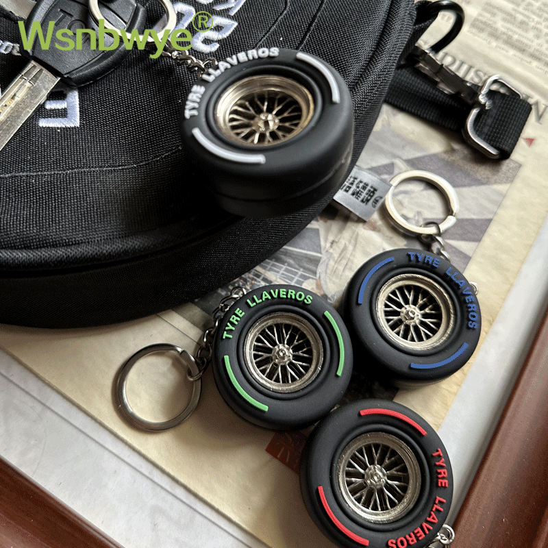 Wsnbwye Outdoor Sports Small And Delicate Soft Rubber 3D Car Tire Keychain Round Car Accessories Wheel for Car Hanger Keychain with A Climbing Hook Backpack Decoration