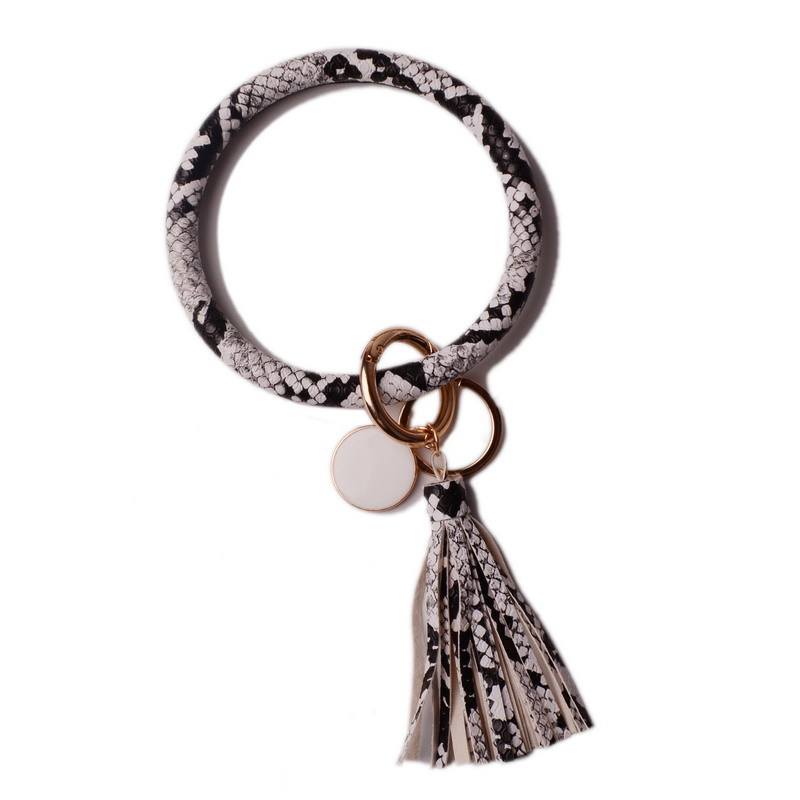 Tassel Key Chain Wristlet Ring Circle Bangle Leather Keychain Bracelet for Women Girls