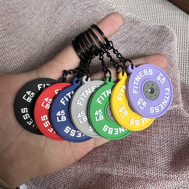 2d 3d Soft PVC Rubber Barbell Kettlebell Dumbbell Shape Keychain Mini Athlete Accessories Key Ring Bumper Plate Keychain