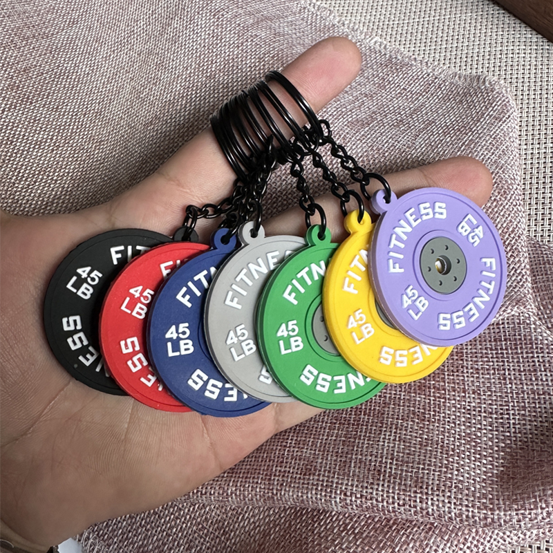 2d 3d Soft PVC Rubber Barbell Kettlebell Dumbbell Shape Keychain Mini Athlete Accessories Key Ring Bumper Plate Keychain