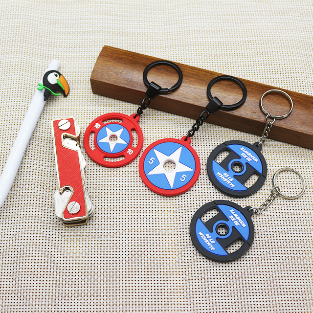 Mini Pvc Barbell Keychain Sport Metal 3D Rubber Keychain