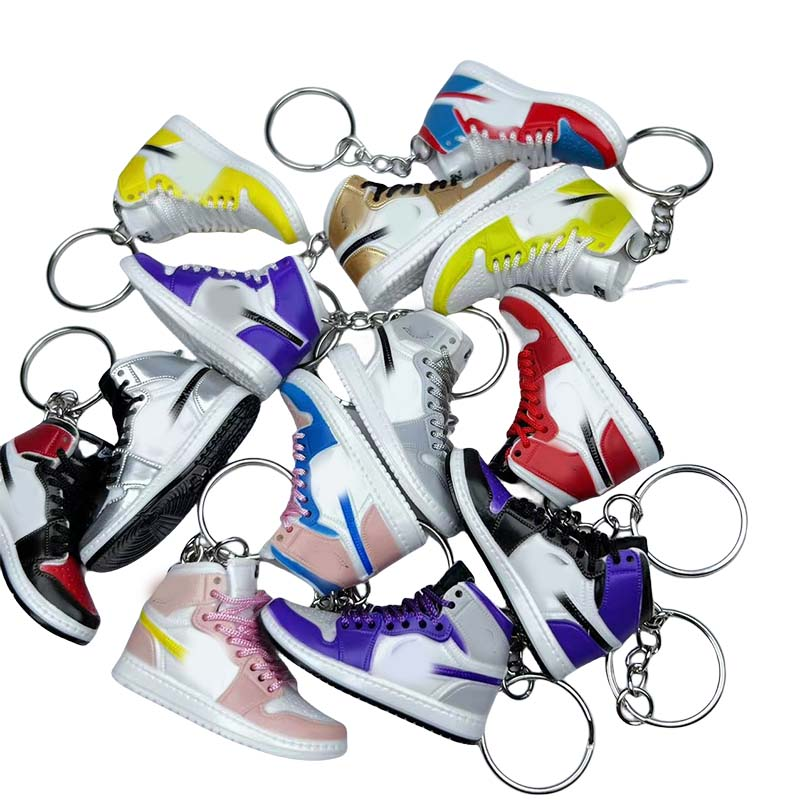 Sports shoe keychain loose 3D PVC mini basketball shoe keychain accessories with gift box