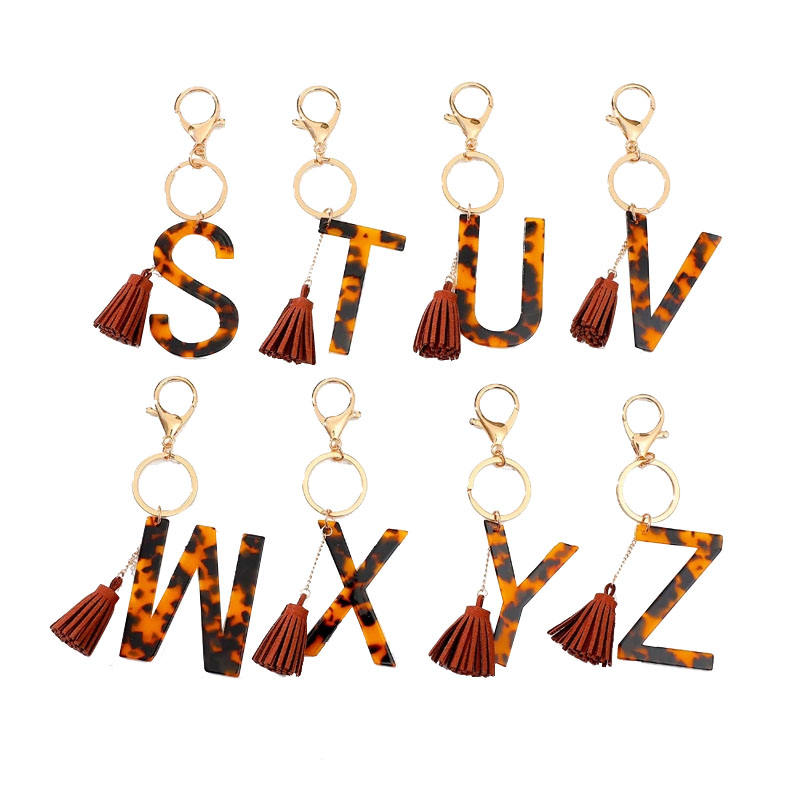 Leather Key Ring Bracelet Letter Wristlet Keychain Women's Fashion Tassel Alphabet Key Chain