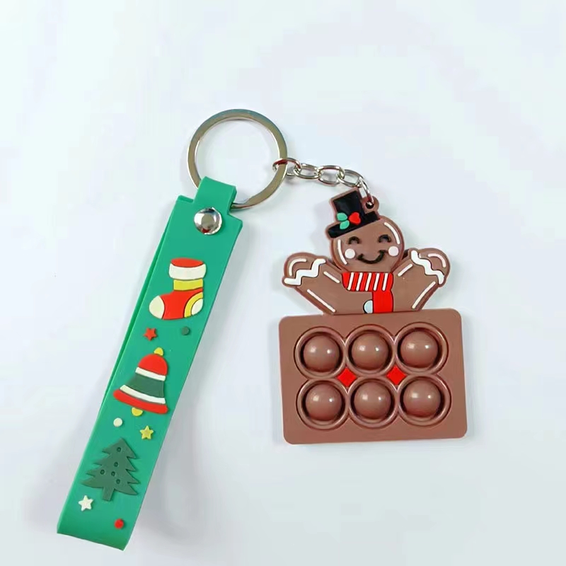 Pvc Silicone Pops Decorations Snowman Christmas Keychain Fidget Squeeze Toys Keychains Rubber