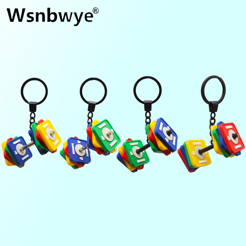 1pc Wsnbwye cute and fashionable new square rubber fitness peripheral barbell keychain fitness equipment dumbbell barbell key chain combination outdoor peripheral barbell keychain suitable for travel 