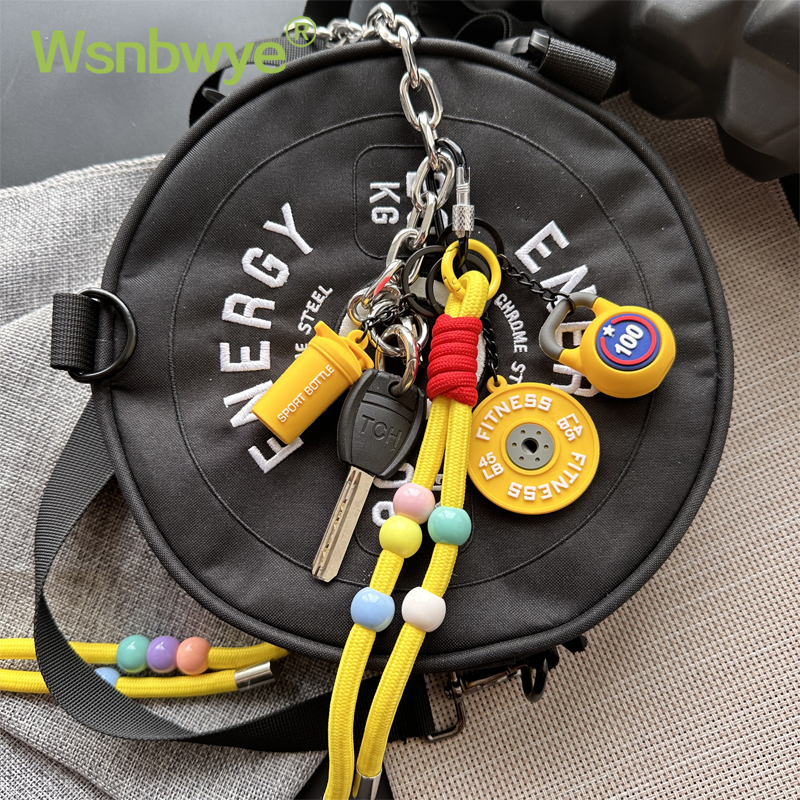 Colorful And Fashionable Dazzling And Colorful Beads Are Paired with Keychains Fitness Equipment Weightlifting Kettlebells And Colorful Beaded Mixed And Matched Key Chains