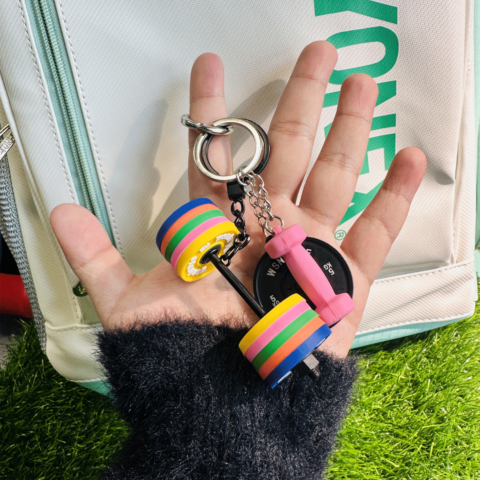 Gym Plates Mini Fitness Accessories Promotion Gift Key Ring Llavero Colorful DIY Square Combination Barbell Gym Plates Keychain