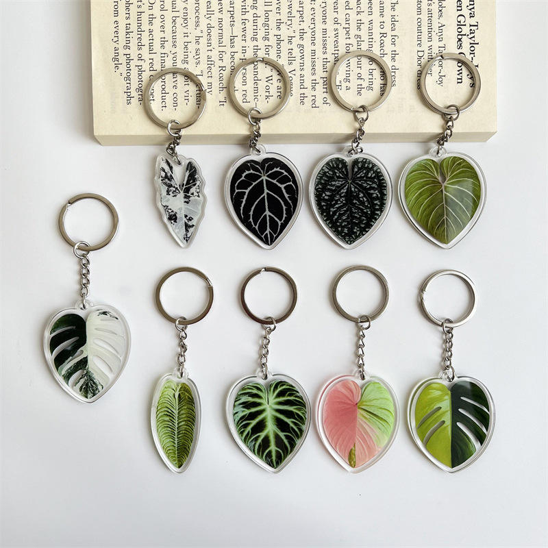 Creative Simulation Leaf Acrylic Key Chain Pendant Schoolbag Pendant Double-sided Headphone Chain Accessories