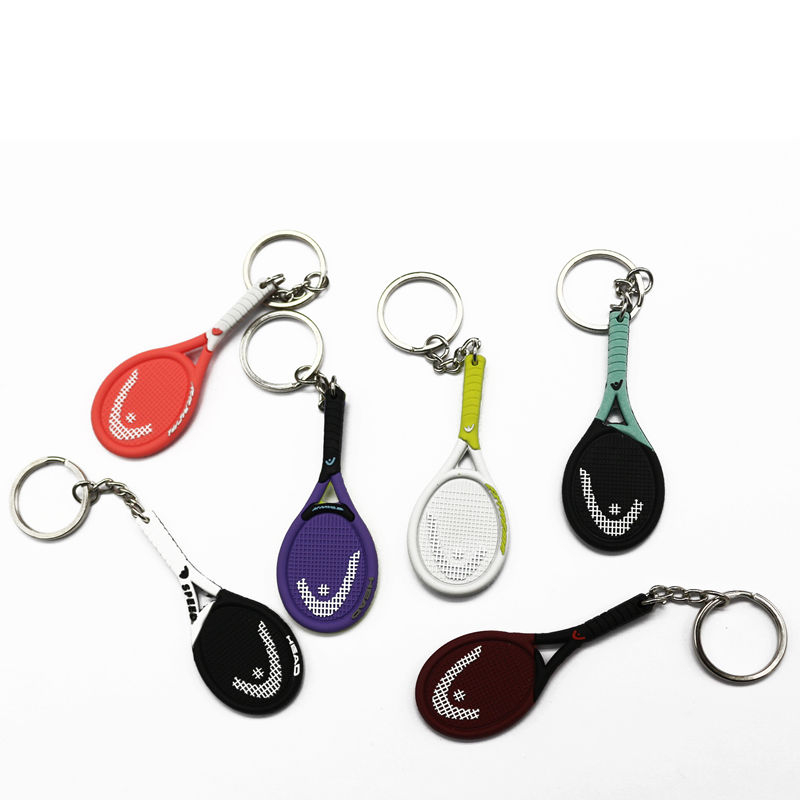 Factory Sales Llavero de PVC Sports Products 2D 3D Tennis Racket Keyring Mini Tennis Racquet Souvenir PVC Keychain