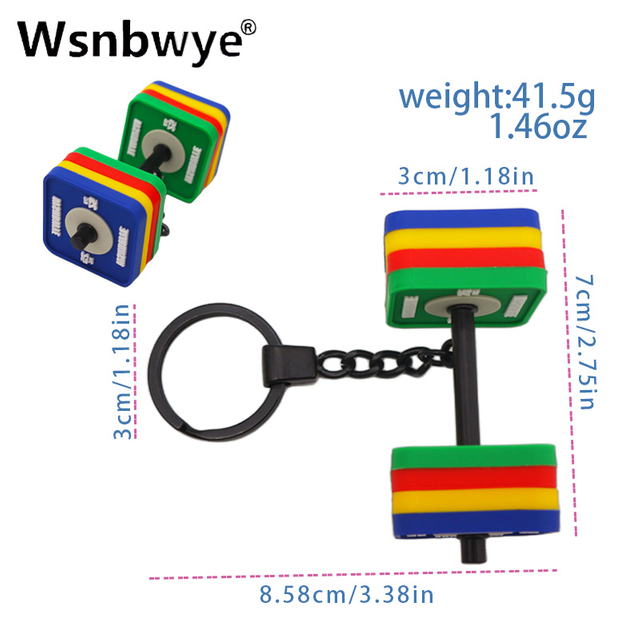 1pc Wsnbwye cute and fashionable new square rubber fitness peripheral barbell keychain fitness equipment dumbbell barbell key chain combination outdoor peripheral barbell keychain suitable for travel 