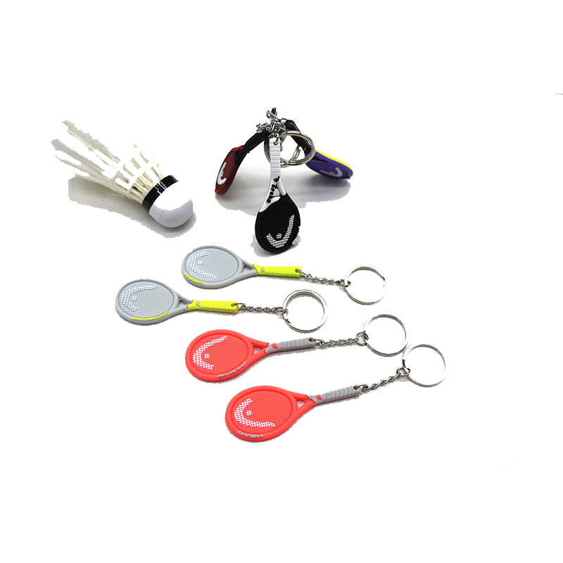Outdoor Sports 3D Rubber Keychains Tennis Racket Keychain