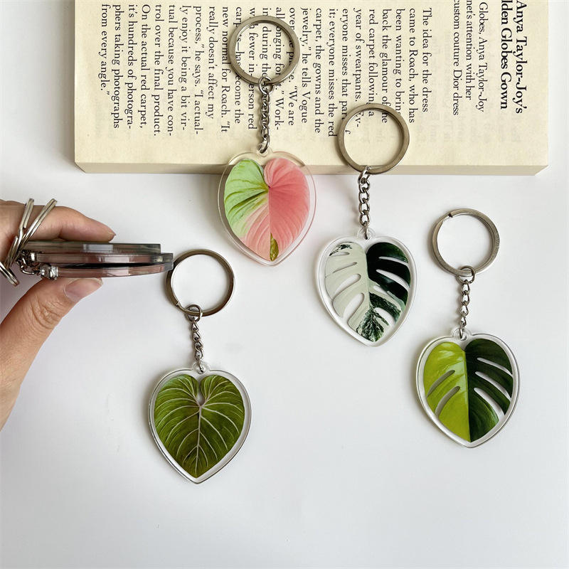 Double-sided Headphone Accesorios de cadena Creative Simulation Leaf Acrylic Key Chain Llavero
