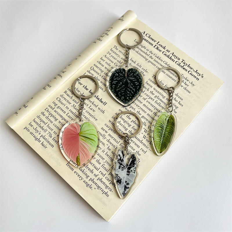 Creative Simulation Leaf Acrylic Key Chain Pendant Schoolbag Pendant Double-sided Headphone Chain Accessories