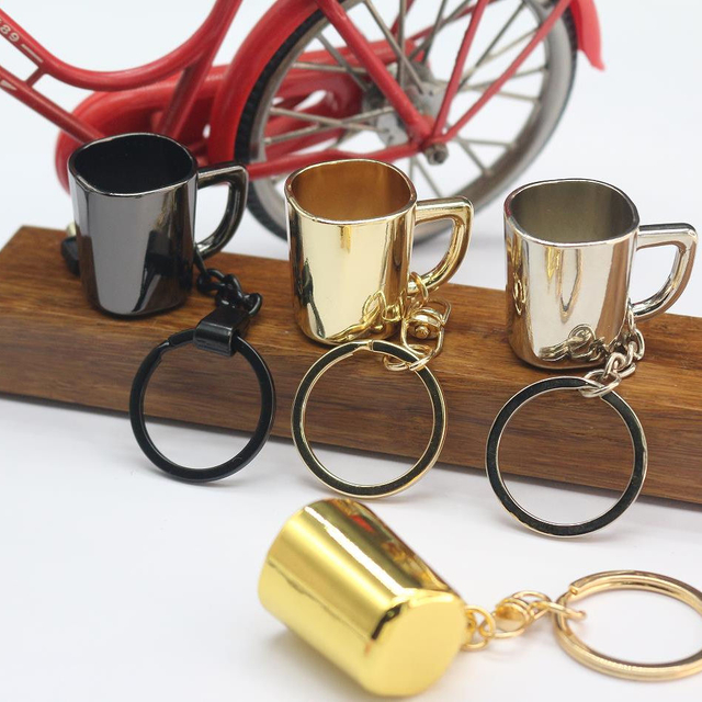 Fashion Souvenir Crafts Coffee Series Mini 3d Coffee Cup Pot Mug Keychain Promotion Gift Metal Ring 3d Kitchenware Keychain