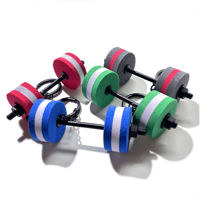 Wsnbwye Colorful Lightweight Stripe Mini Foam Barbell Eva Key Chain Weight Lifting Exercise Fashion Sports Gym Fitness Accessories for Backpack Pendants