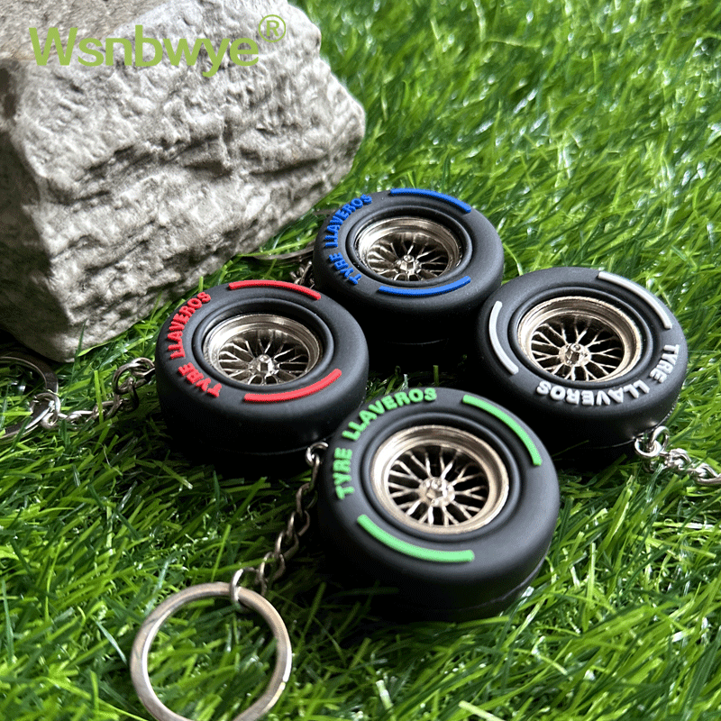 Wsnbwye Outdoor Sports Small And Delicate Soft Rubber 3D Car Tire Keychain Round Car Accessories Wheel for Car Hanger Keychain with A Climbing Hook Backpack Decoration