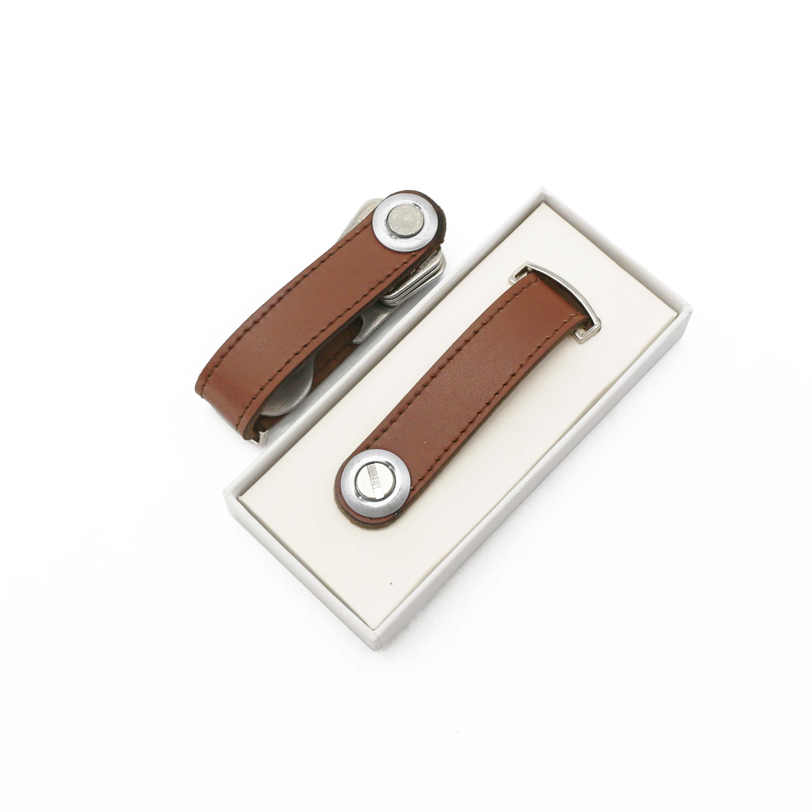 Custom Printed Logo Luxury Leather Keychain Organizer Smart Keychain Holder