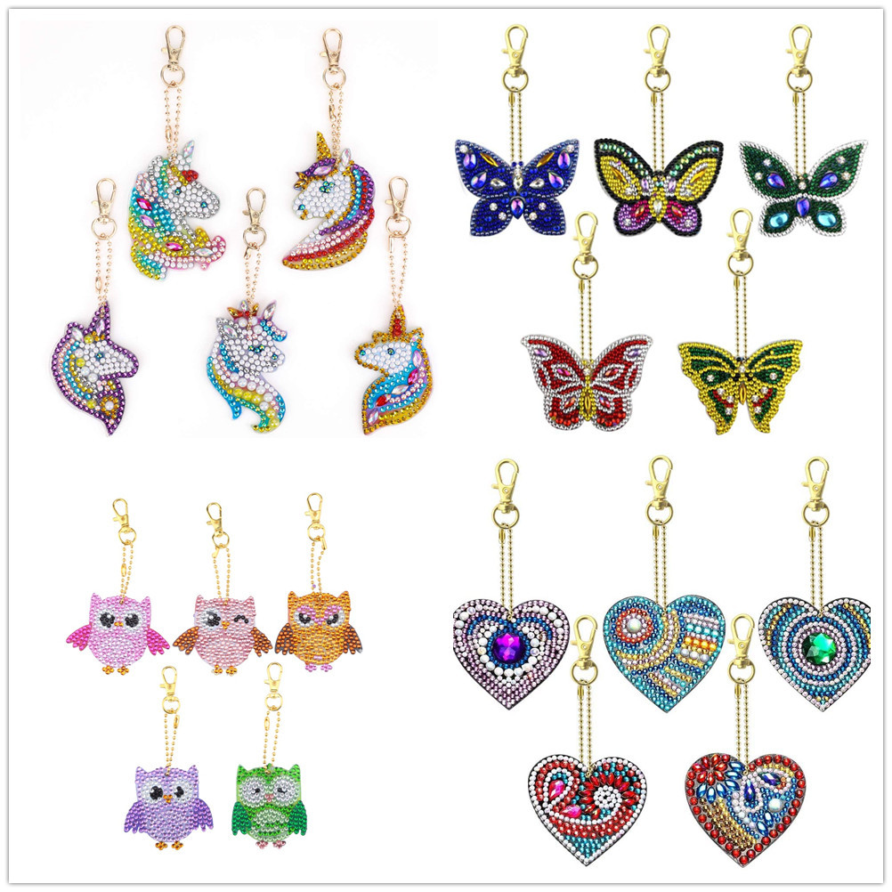 Double-sided Post Drill Owl Crystal Drill 5D Diamond Painting Keychain Kit Spot DIY Acrylic Keychain