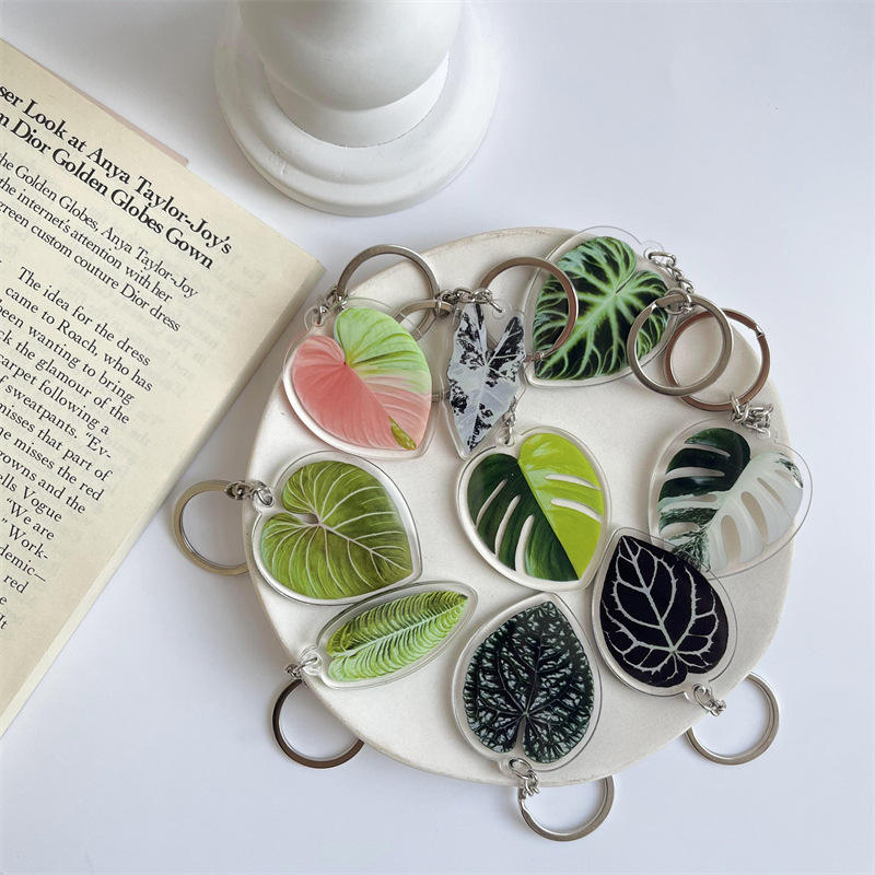 Creative Simulation Leaf Acrylic Key Chain Pendant Schoolbag Pendant Double-sided Headphone Chain Accessories