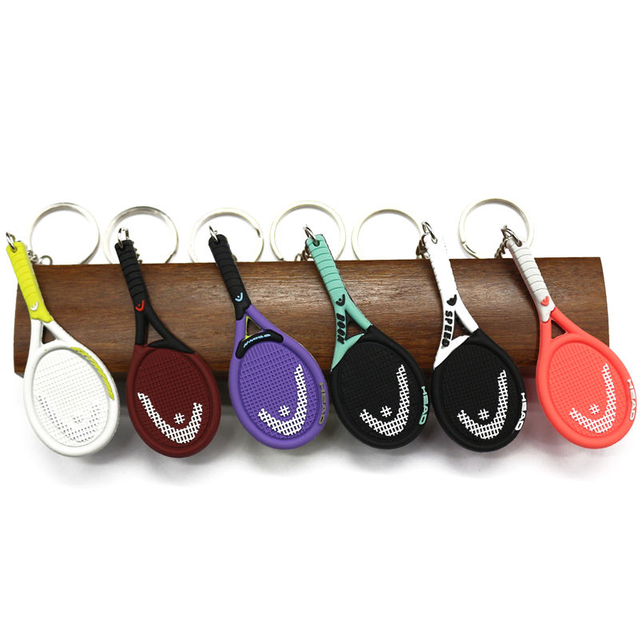 Factory Sales Llavero de PVC Sports Products 2D 3D Tennis Racket Keyring Mini Tennis Racquet Souvenir PVC Keychain
