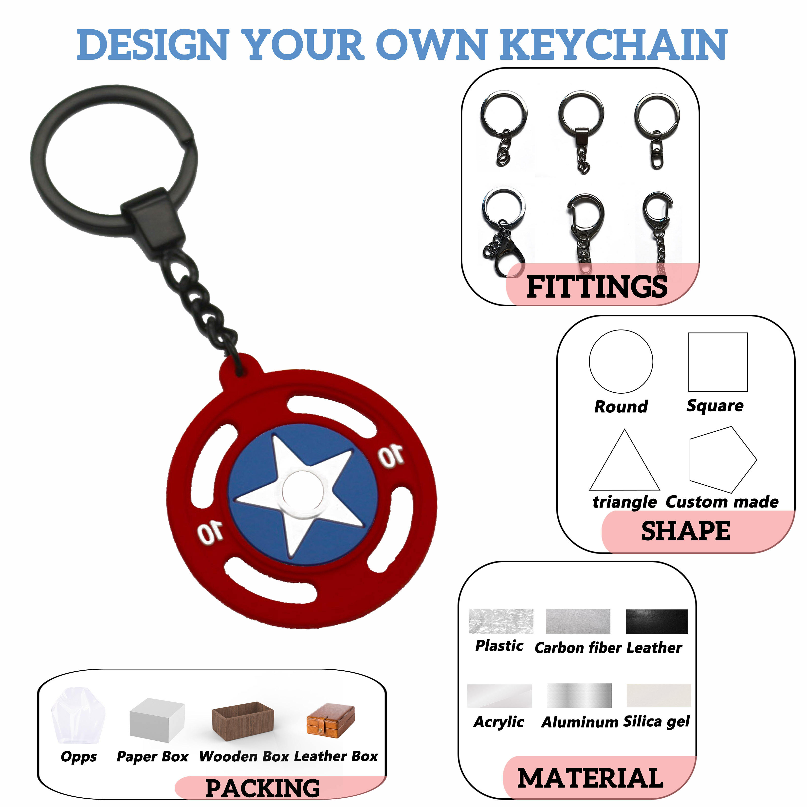 2D Barbell Keychain Star Logo Soft Rubber Keychain Custom Keyring