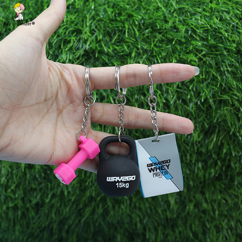 Mini Barbell Plate Car pvc rubber Key Chain Men's Fitness Key Chain 'strong Beautiful Health' Pendant Keyring