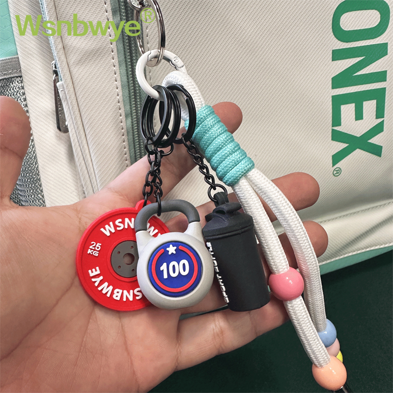3piece Wsnbwye Creative Fitness Theme Kettlebell Dumbbell Piece Kettle 3-in-1 Key Weightlifting Outdoor Keychain Board Sports Style Multi-functional Fashion Practical Buckle for Backpack Hanging Gifts