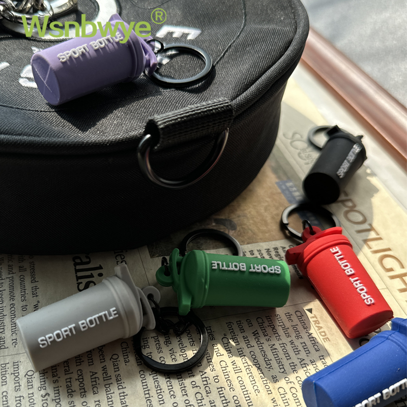 Wsnbwye Fashion Colorful Creative Delicate Fitness Outdoor Sports Cup Rubber Sports Kettle Keychain with A Climbing Hook for Gift Exercise Backpack Decoration Hanging Accessories