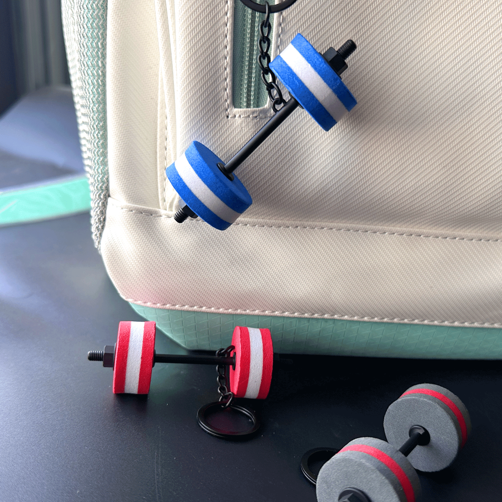 Wsnbwye Colorful Lightweight Stripe Mini Foam Barbell Eva Key Chain Weight Lifting Exercise Fashion Sports Gym Fitness Accessories for Backpack Pendants