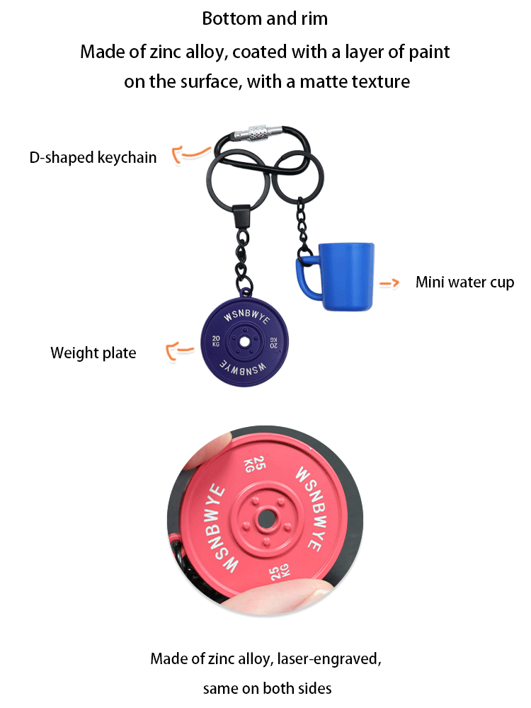 Pink Wholesale Dumbbells Gym 3d Llaveros High Quality Dumbbell Mold Key Chains Kettlebell Dumbbell Strong Keychain